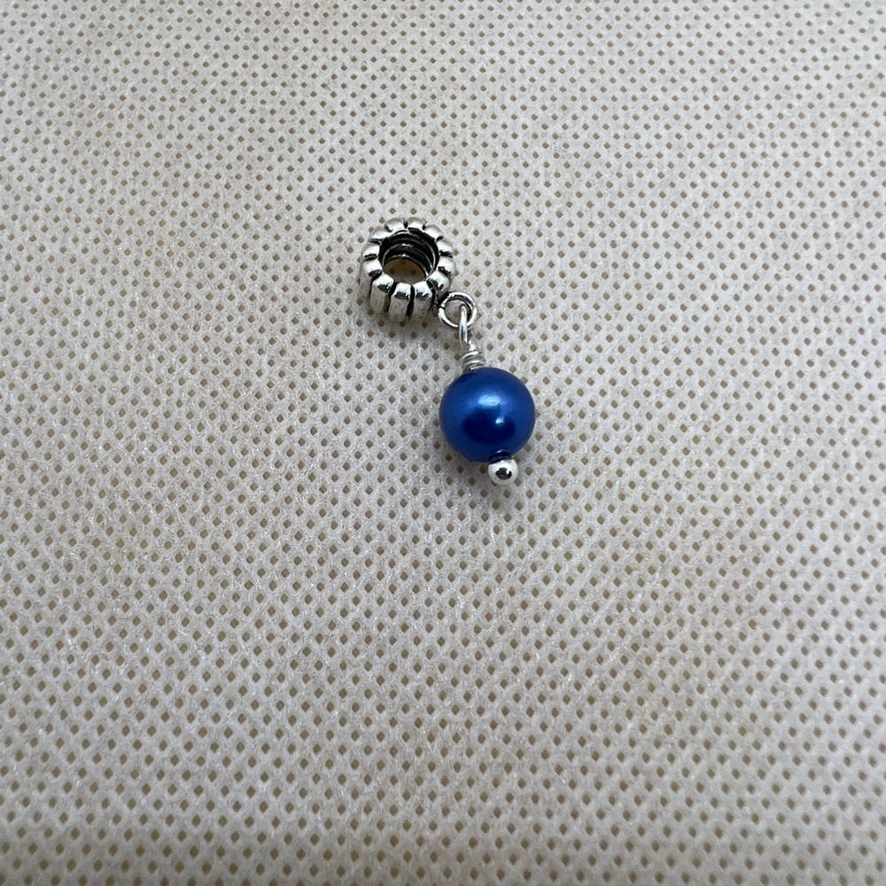 Authentic Faux Blue Pearl Pandora Charm Sterling Silver New Great Condition
